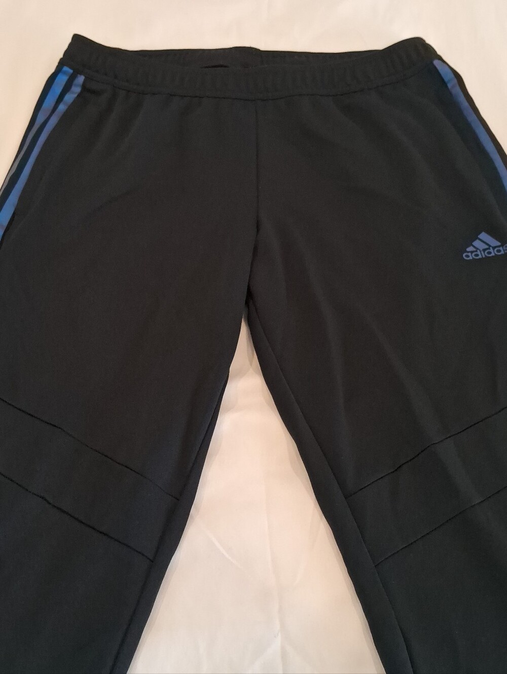 Adidas Unisex Black Track Pants with Blue Stripes